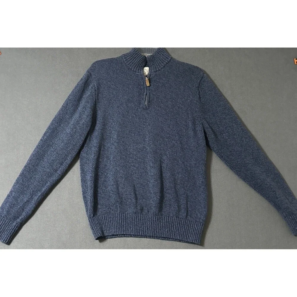 St Johns Bay Mens Blue Quarter Zip Fleece Long Sleeve Sweater 100% Cotton Size M